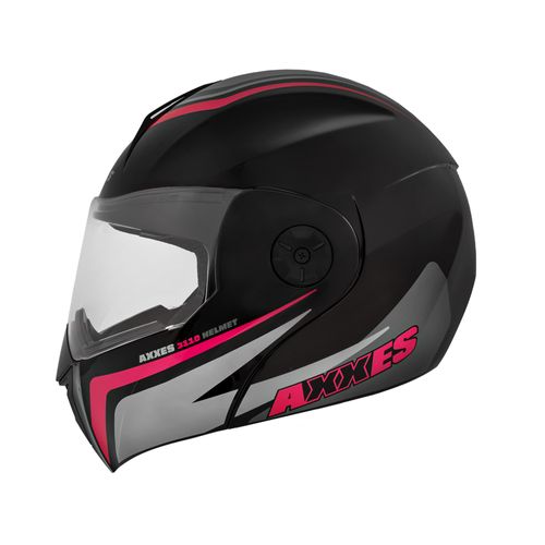 CASCO AXXES ABATIBLE TROCK NEGRO FUCSIA BRILLO